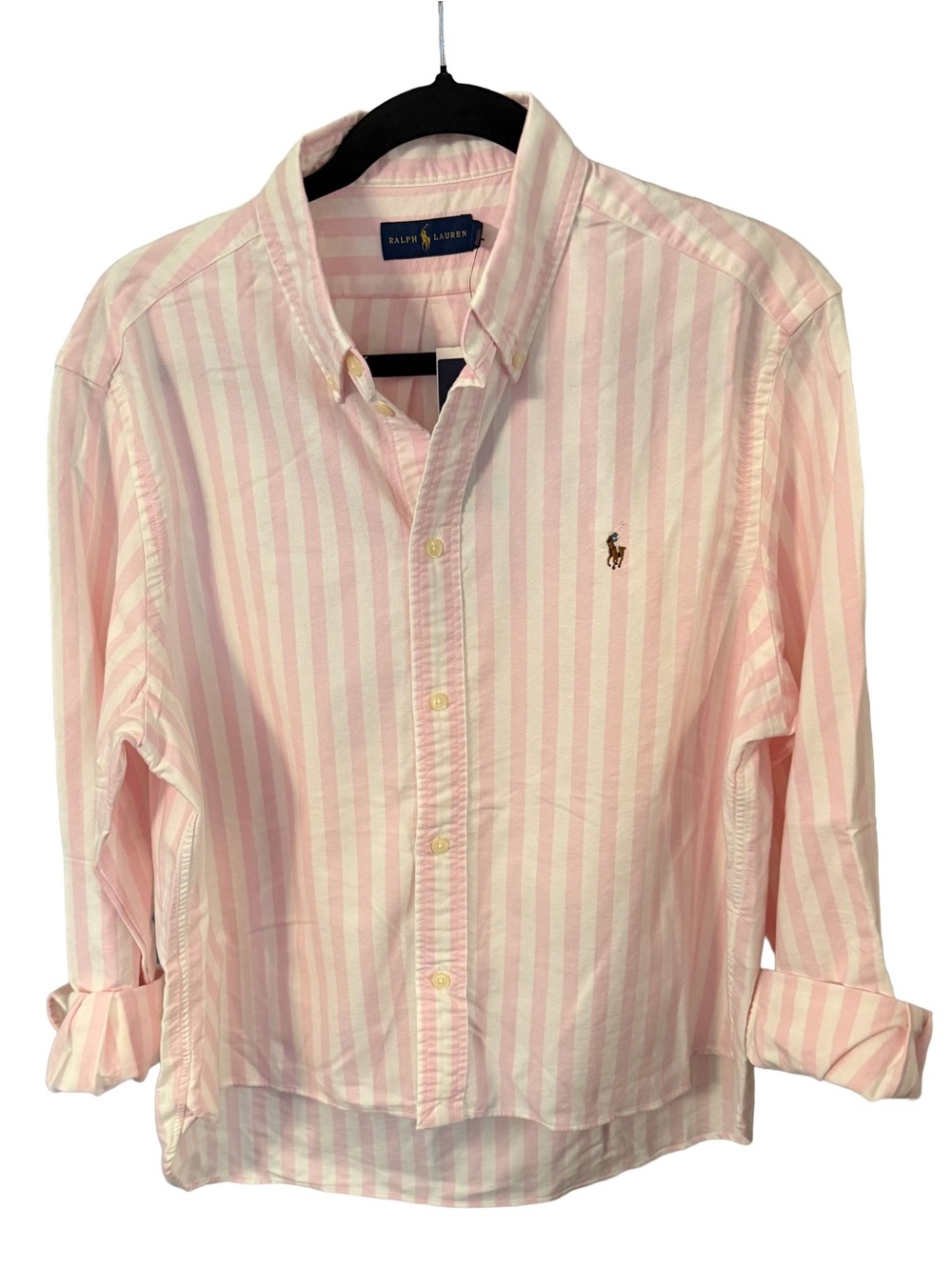 Ralph Lauren Women’s  Oxford Button Down Oversized Pink White Stripe Sz S/P NWT